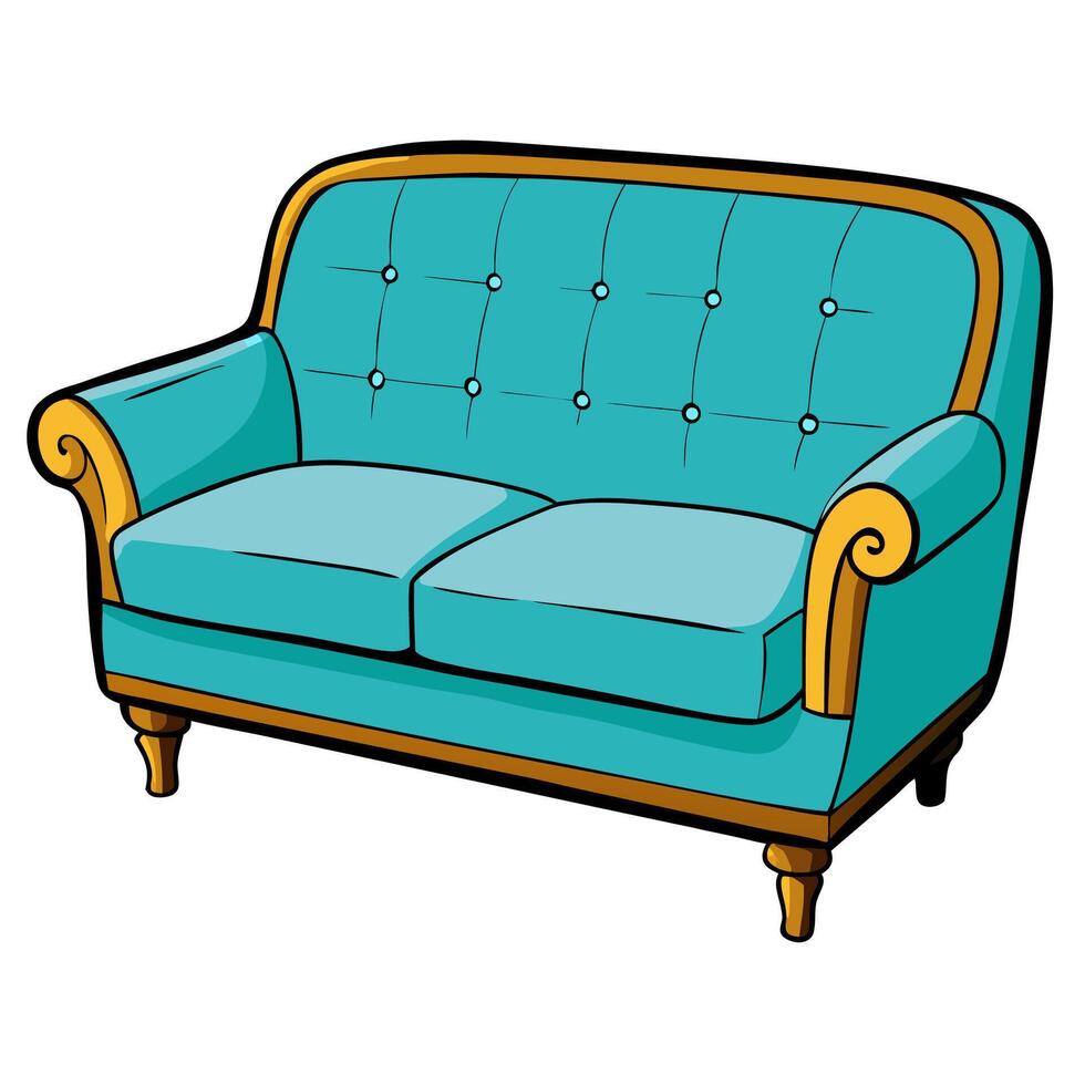 A blue couch with gold trim vector