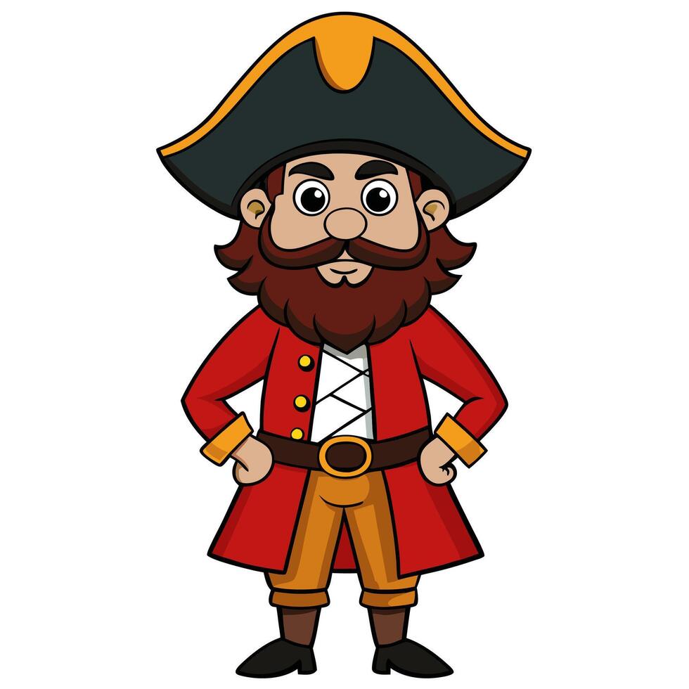 Cartoon pirate with beard and hat vector