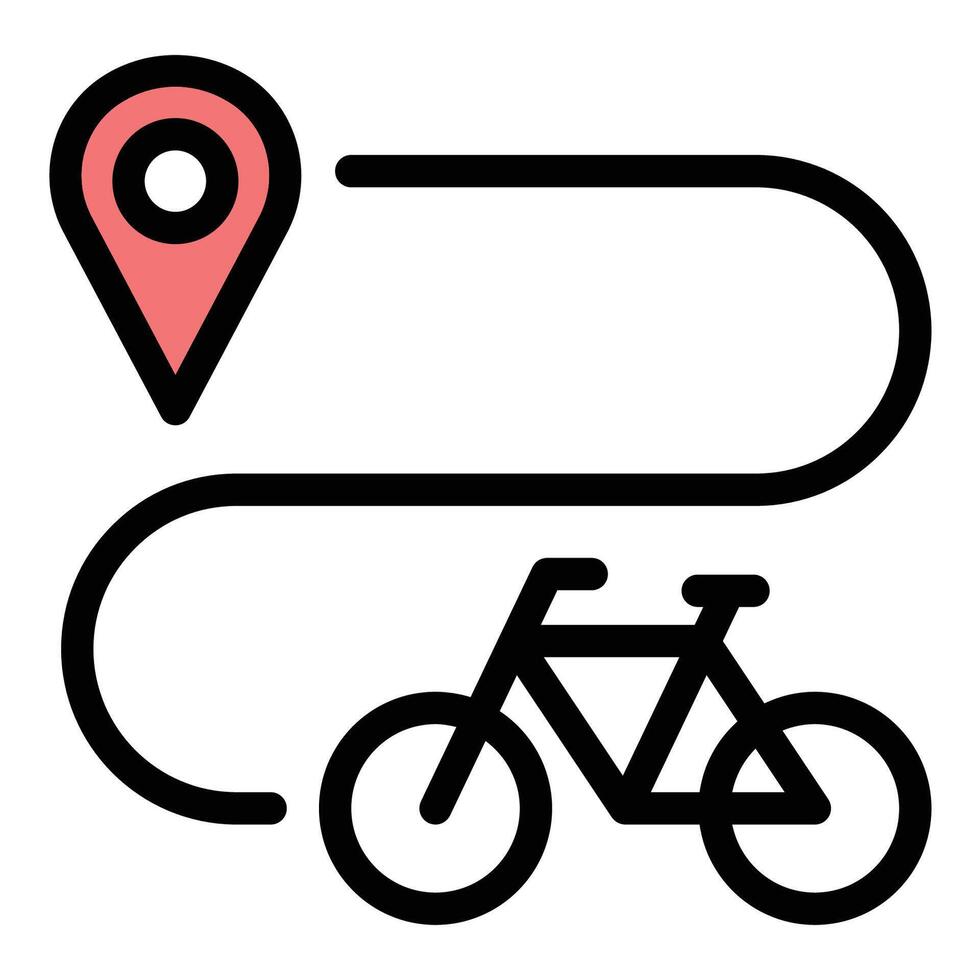 Bike Route icon flat line style illustration depicting a designated path or roadway for cyclists. Ideal for navigation apps, cycling maps, transportation signage, and urban planning visuals vector