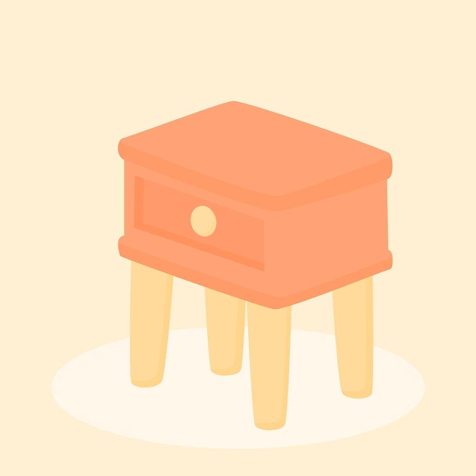 Illustration Icon of a Small Table with Drawer in Minimalist Pastel Cartoon Style Perfect for Interior Decoration Furniture Product Design Virtual Home App and Educational Use vector