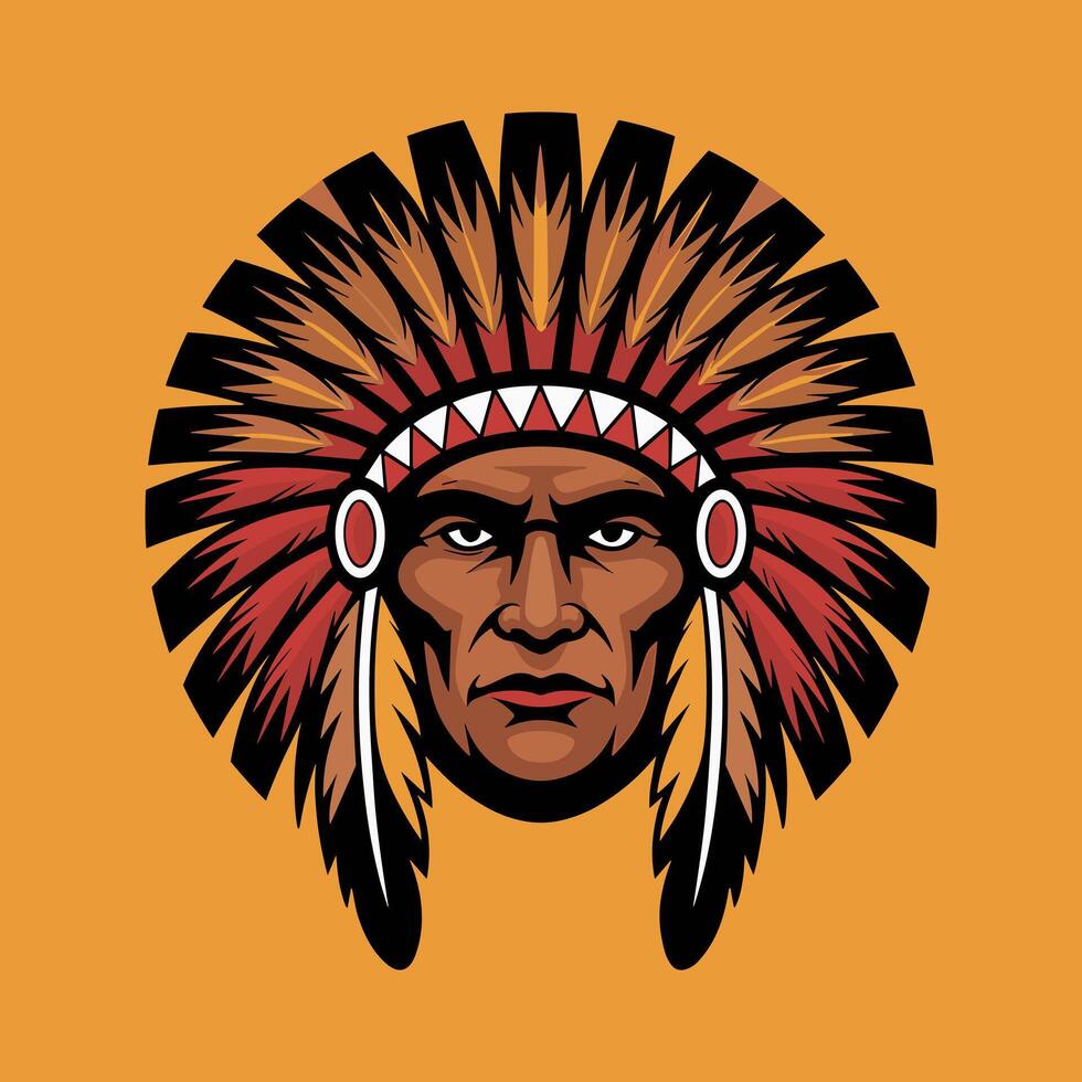 Native American Apache Chief Head with Feather Headdress vector