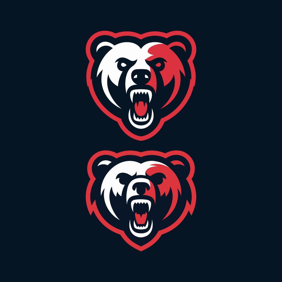 A Powerful and Aggressive Red and White Bear Mascot Head with an Open Mouth and Roaring Expression vector