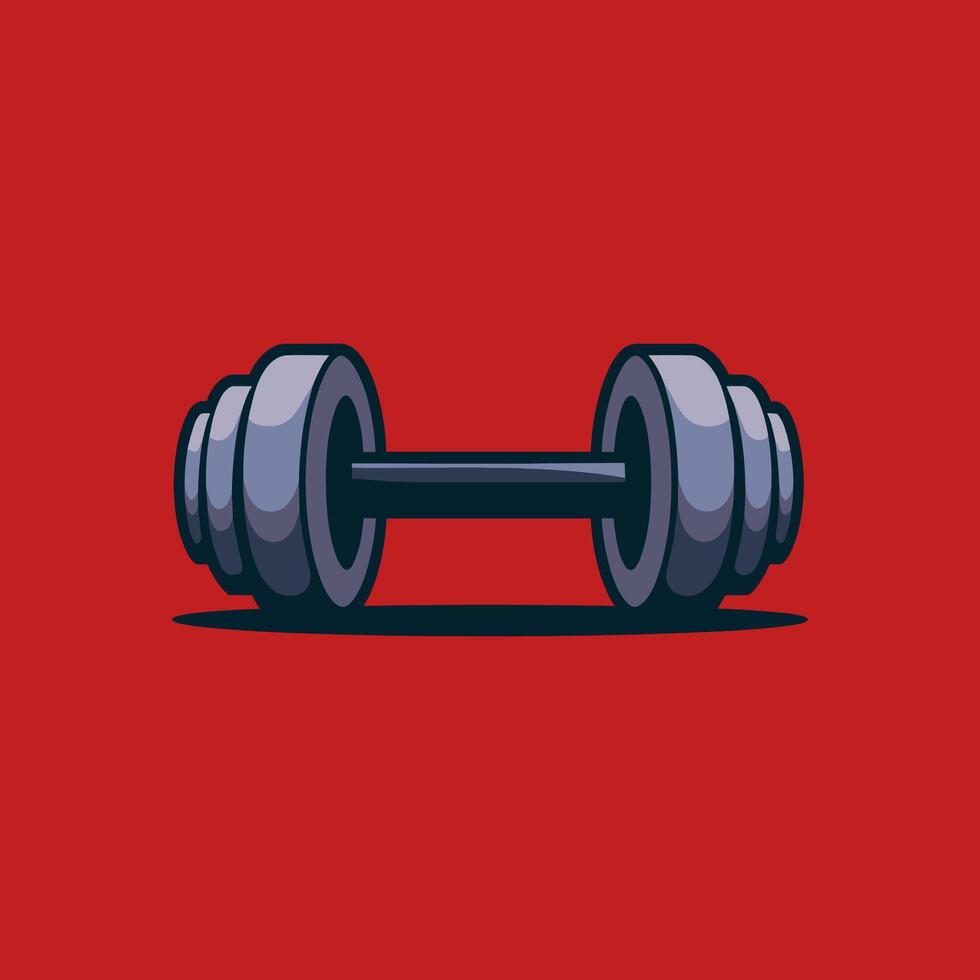 Dumbbell with Grey Weights and a Black Bar on a Solid Red Background vector