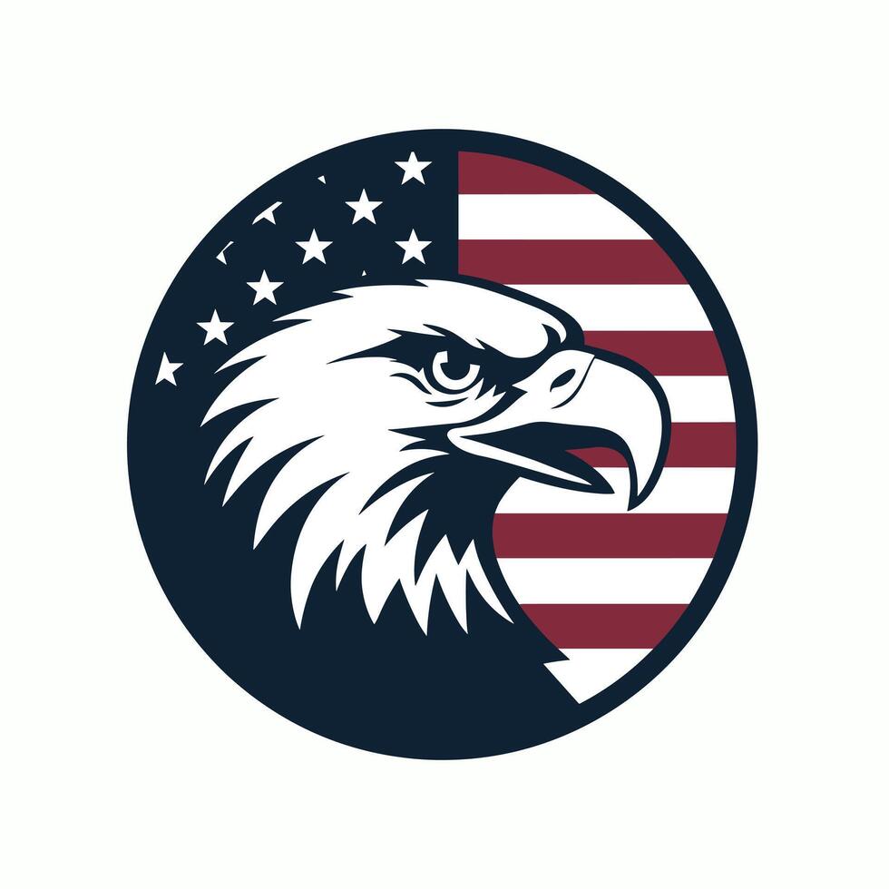 Majestic American Bald Eagle Head in a Circle with Stars and Stripes Flag for Patriotic and National Concepts vector