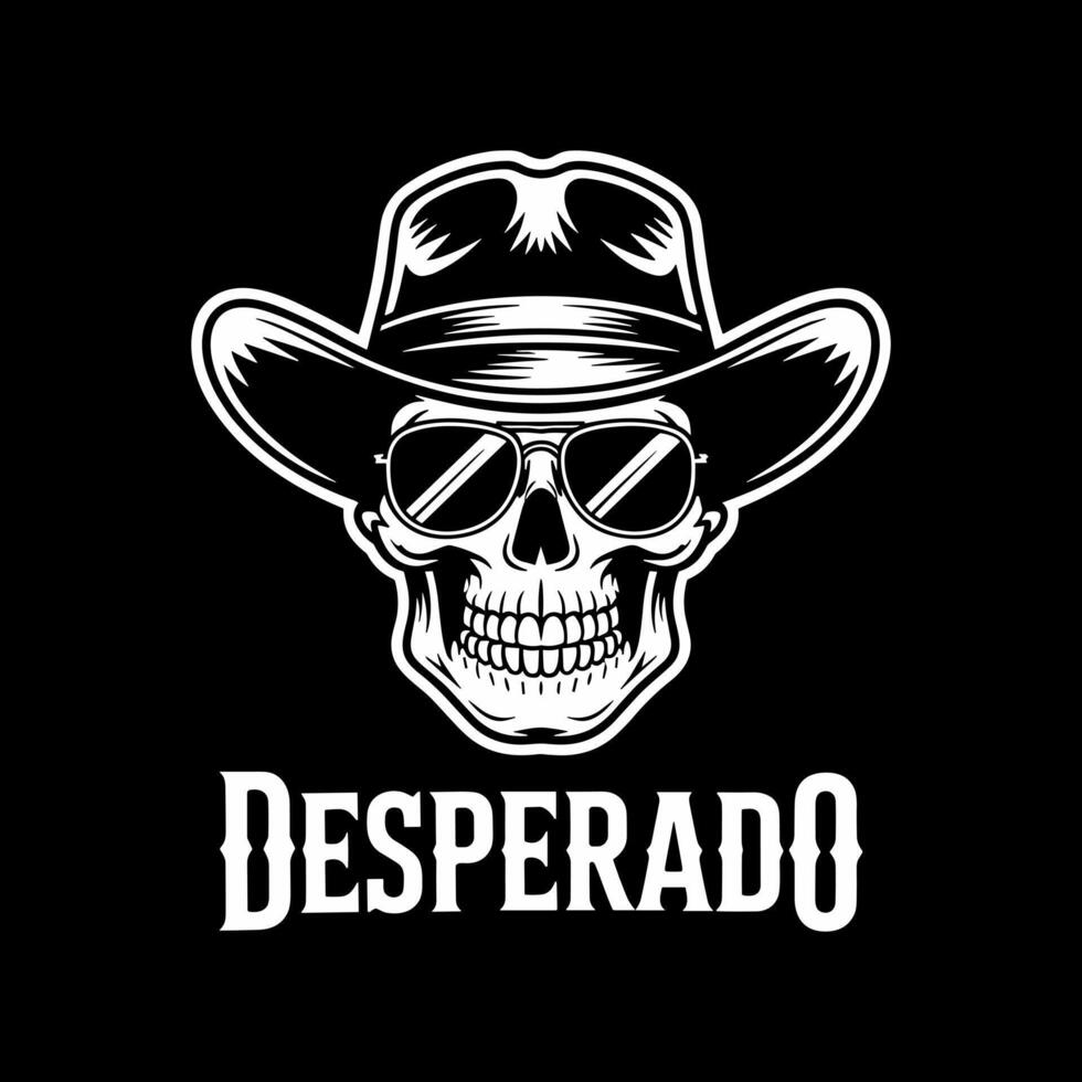 White Skull with Cowboy Hat and Sunglasses Desperado Text vector