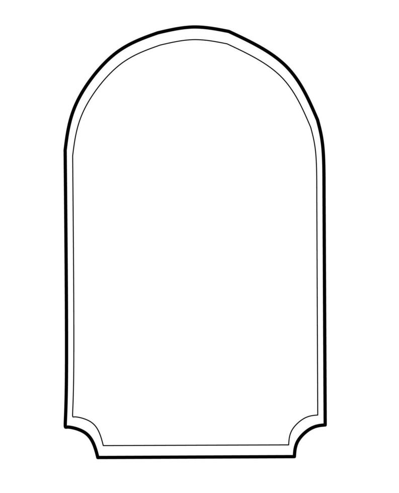 Simple arched frame outline with classic decorative edges, perfect for invitations, labels, certificates, signage, and elegant minimalist graphic design projects. vector