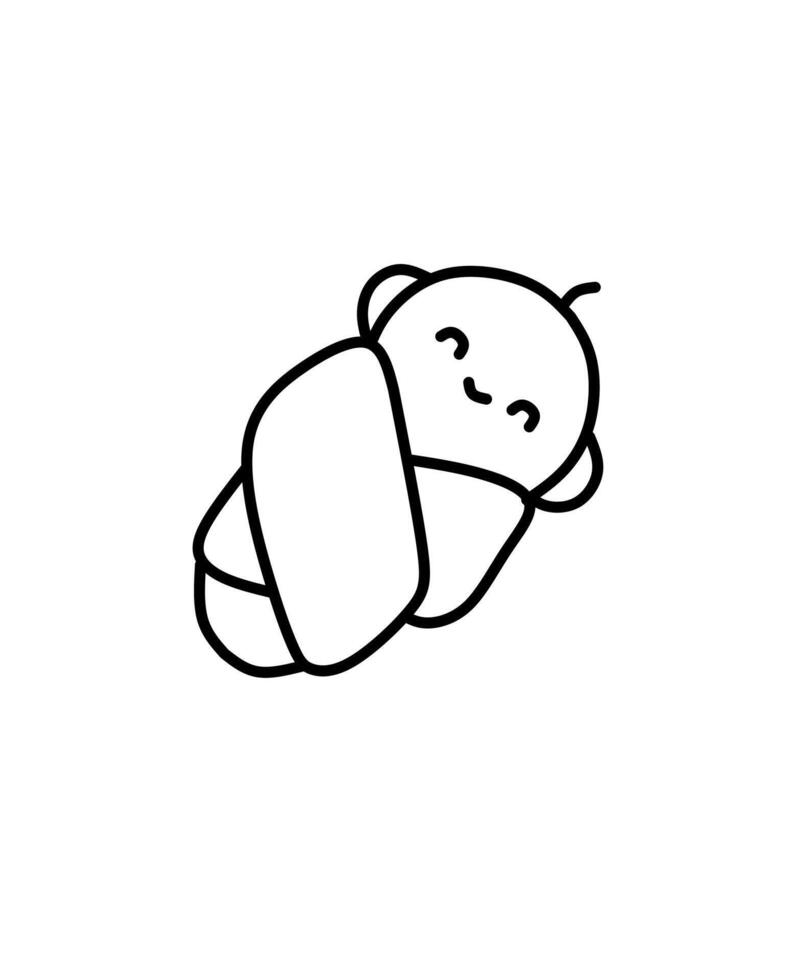 Simple black and white line art of a smiling swaddled baby, symbolizing warmth, innocence, and love. Perfect for baby shower invitations, nursery art, and parenting themes. vector