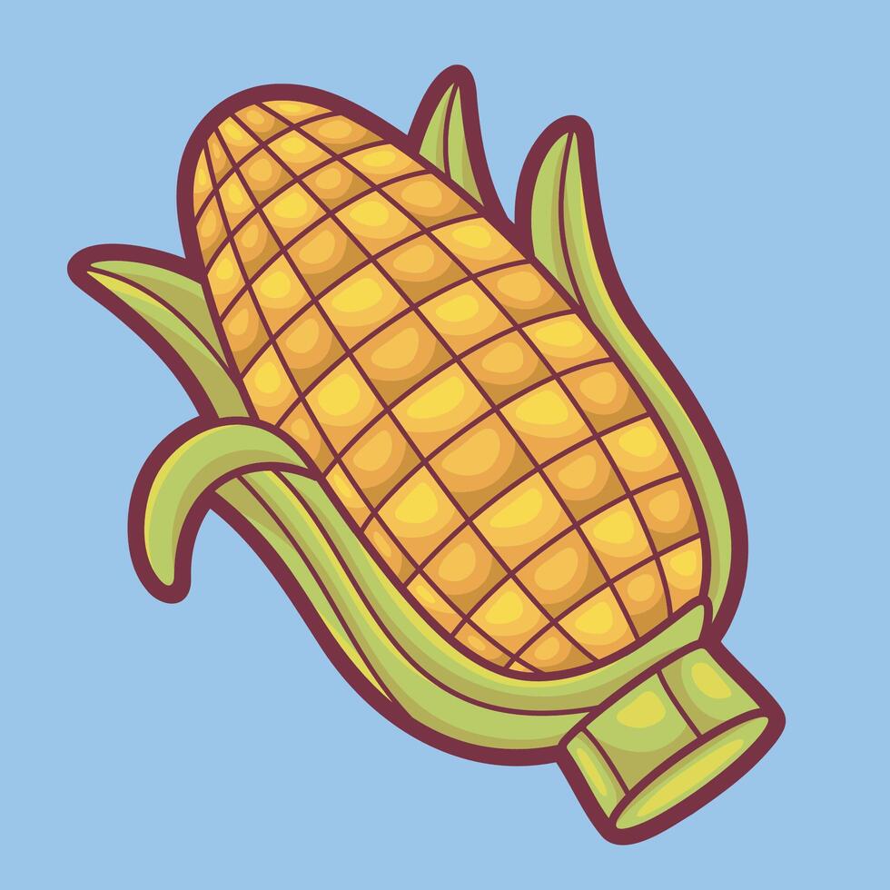 outlined Cartoon Corn on the Cob Illustration vector
