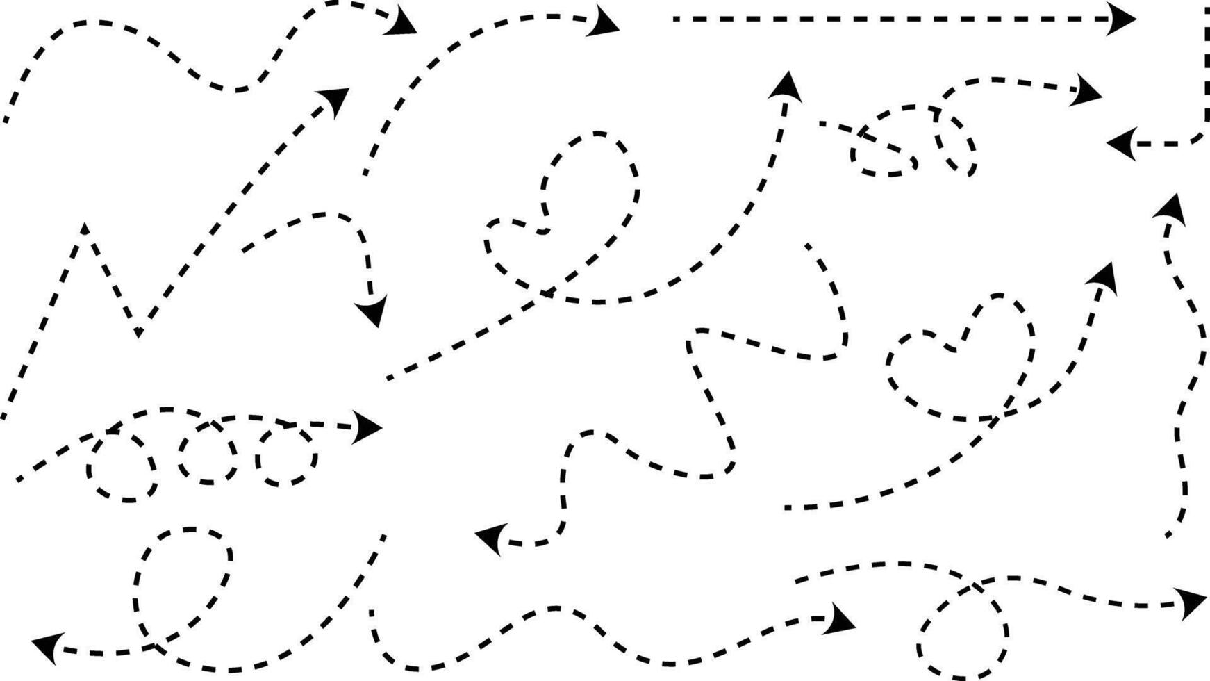 Dash line arrows.Dotted arrow hand-drawn line set vector