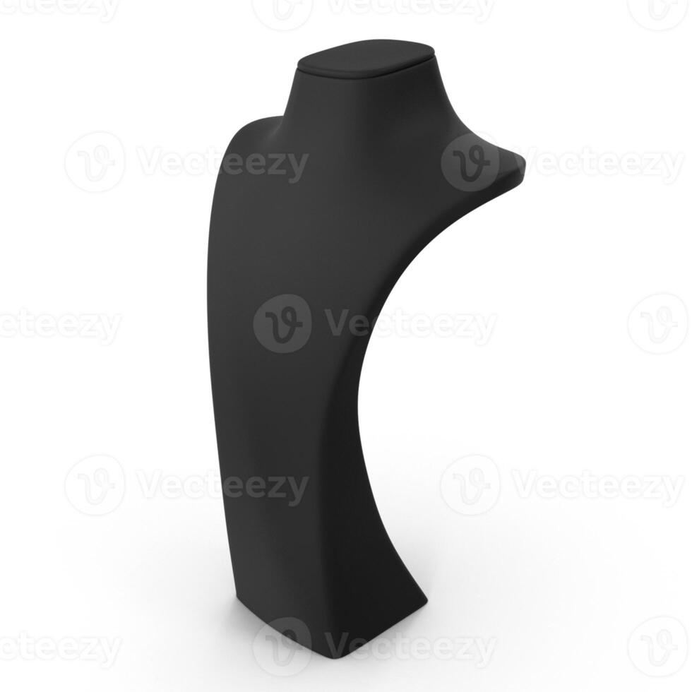Necklace Display Stand Black Velvet Jewelry Bust, 3d render, white background. photo