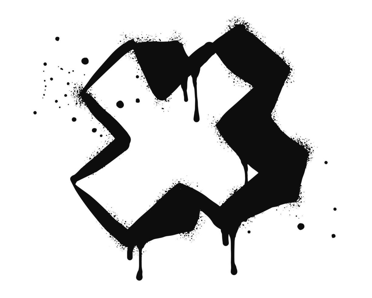 Spray painted graffiti check mark in black over white X symbol isolated on white background vector