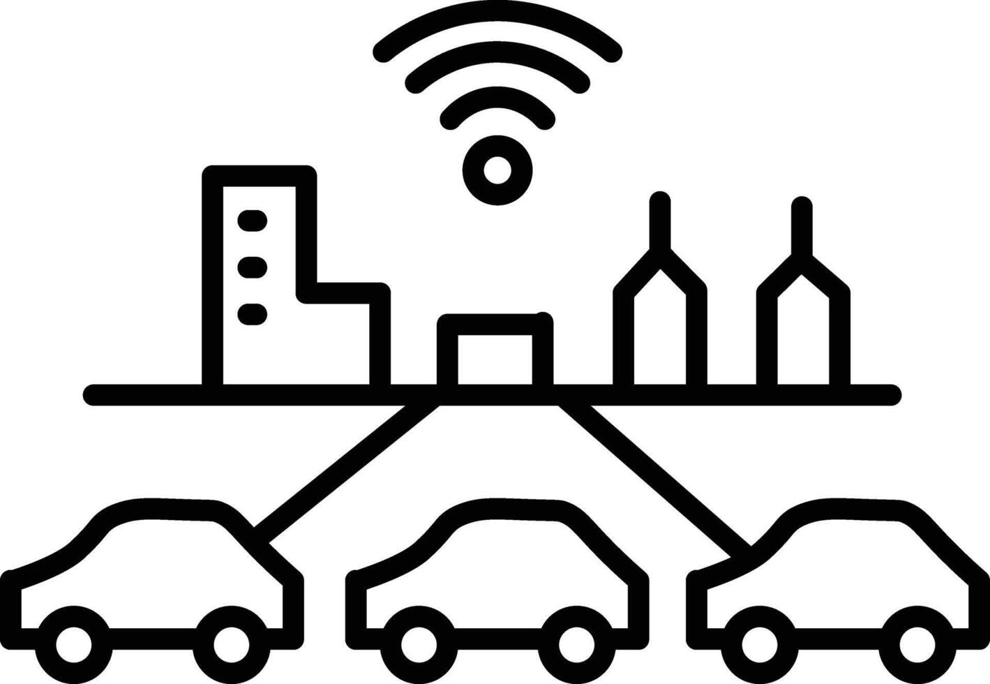 Smart city with connected cars, wireless communication, urban buildings, and modern infrastructure, illustrating intelligent transportation and futuristic technology concepts vector
