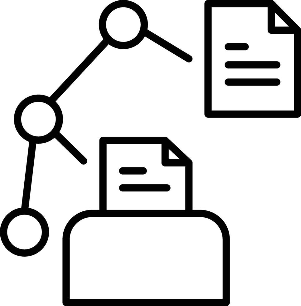 Document automation icon with connected nodes, digital workflow, and paper files, representing efficient data processing and modern office technology vector