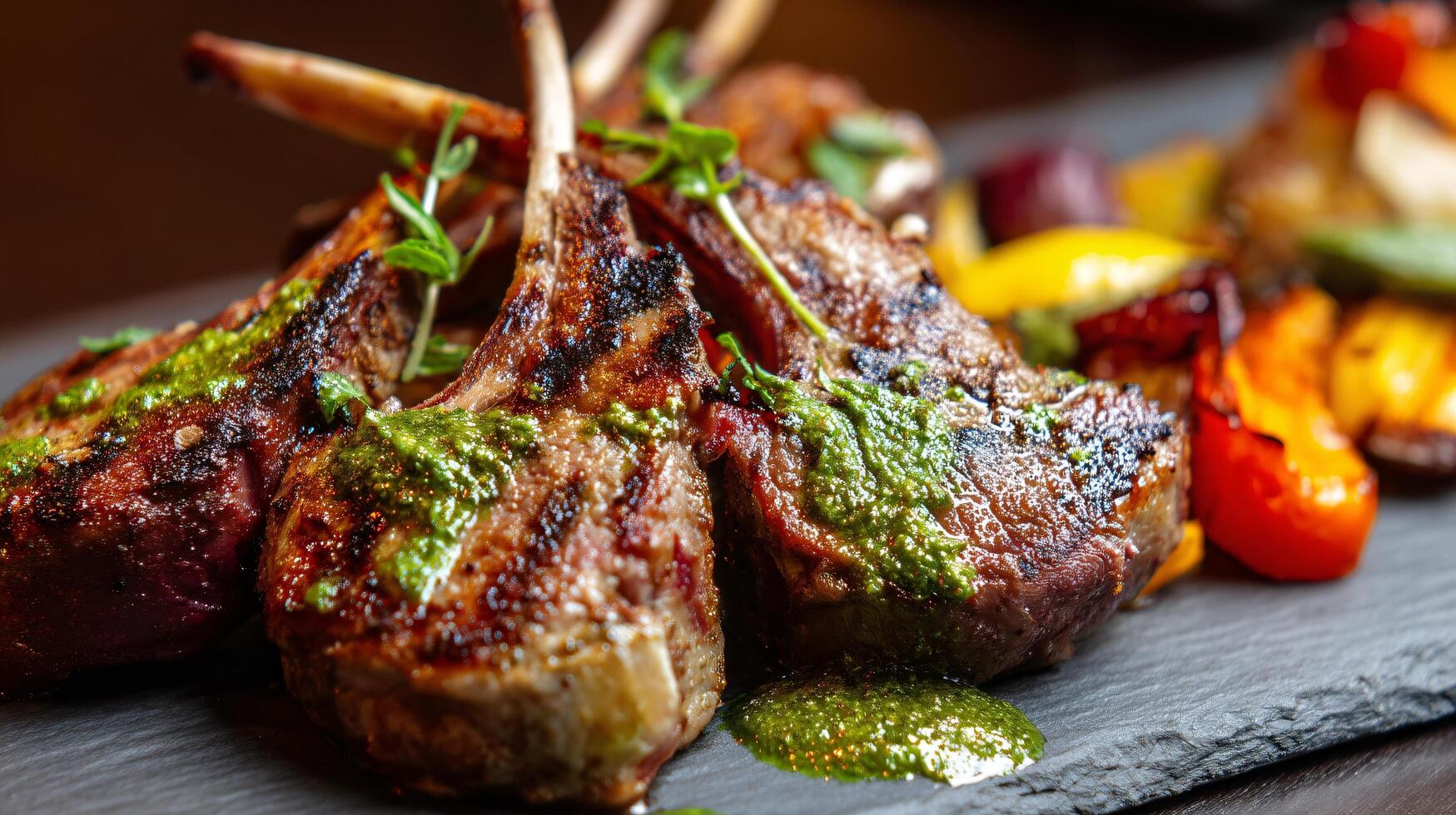 Grilled lamb chops with vegetables photo