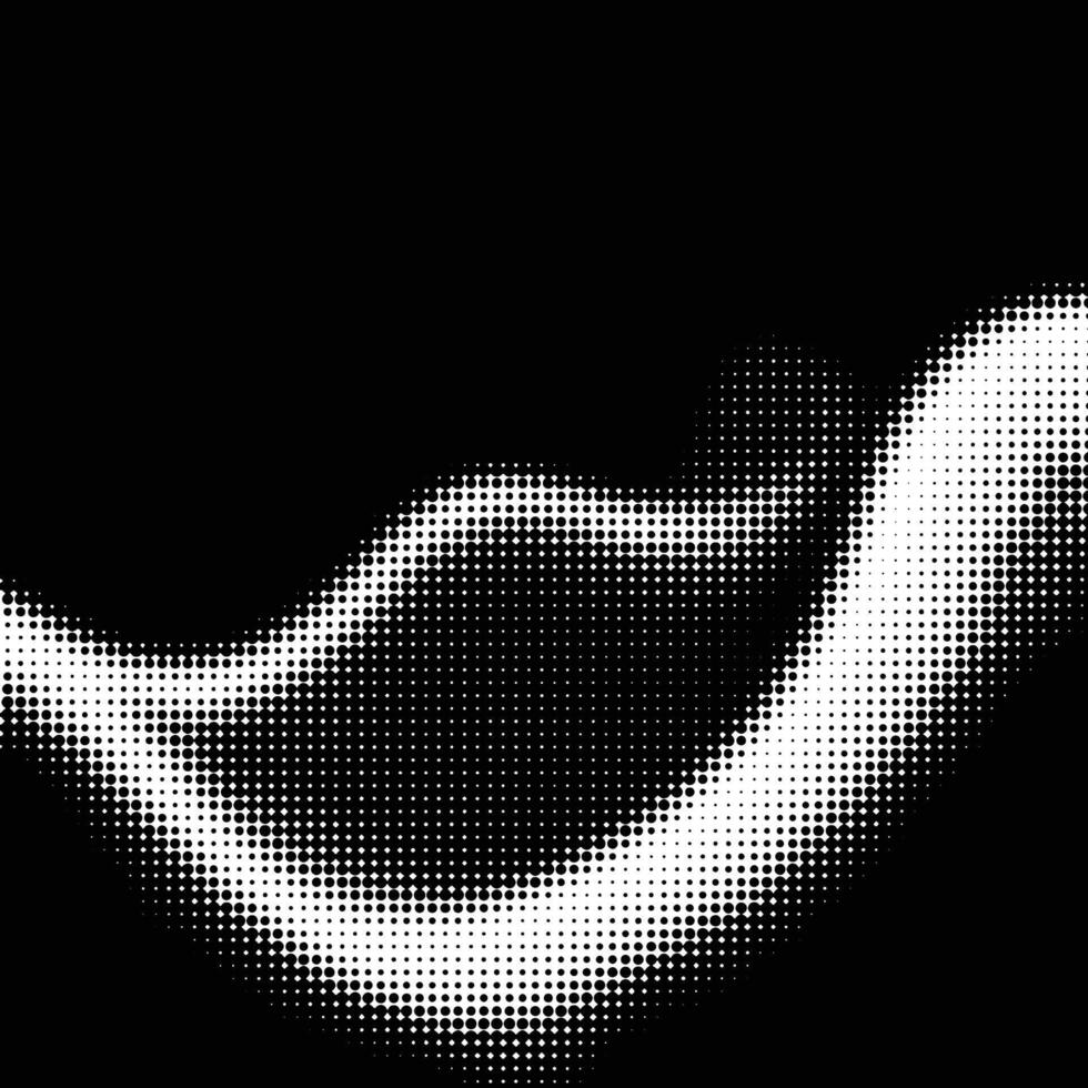 Abstract waves halftone pattern. Curved dots line gradient texture. Cover square black and white digital mountain background with empty space vector