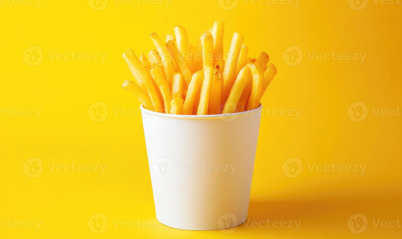 french fries in a white cup on a yellow background photo