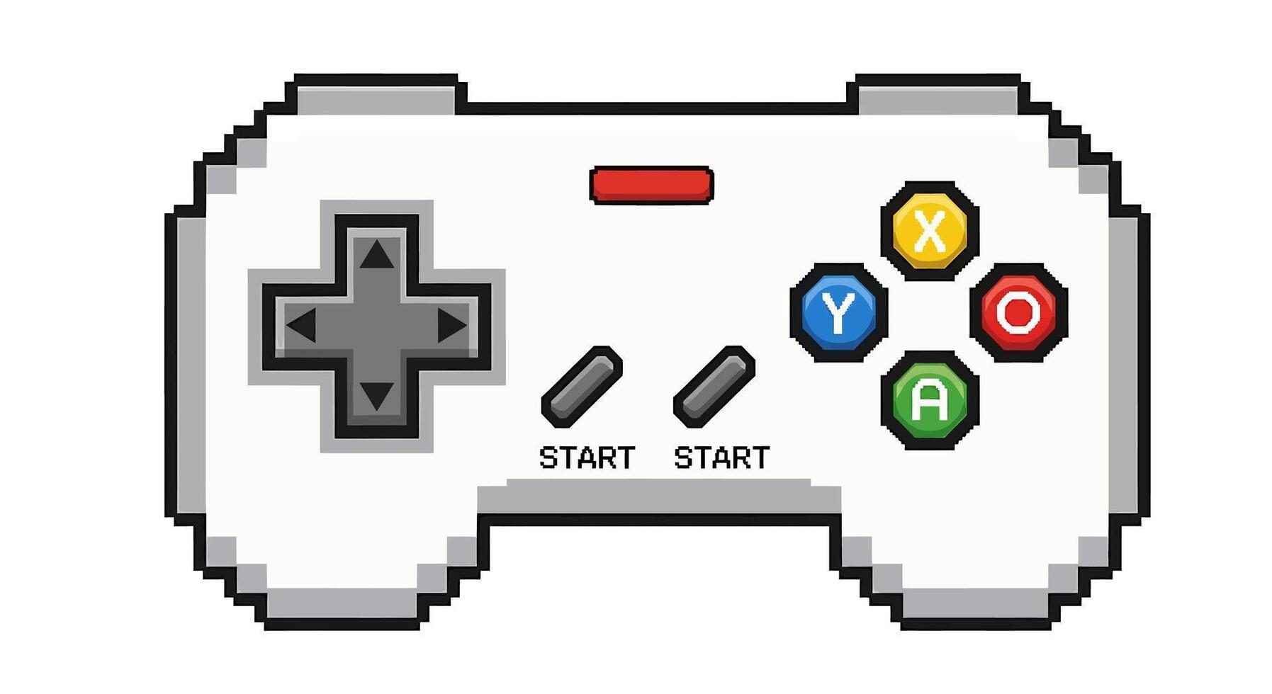 A pixelated game controller with the words start vector