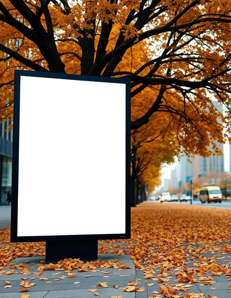 Blank billboard on the street in autumn photo