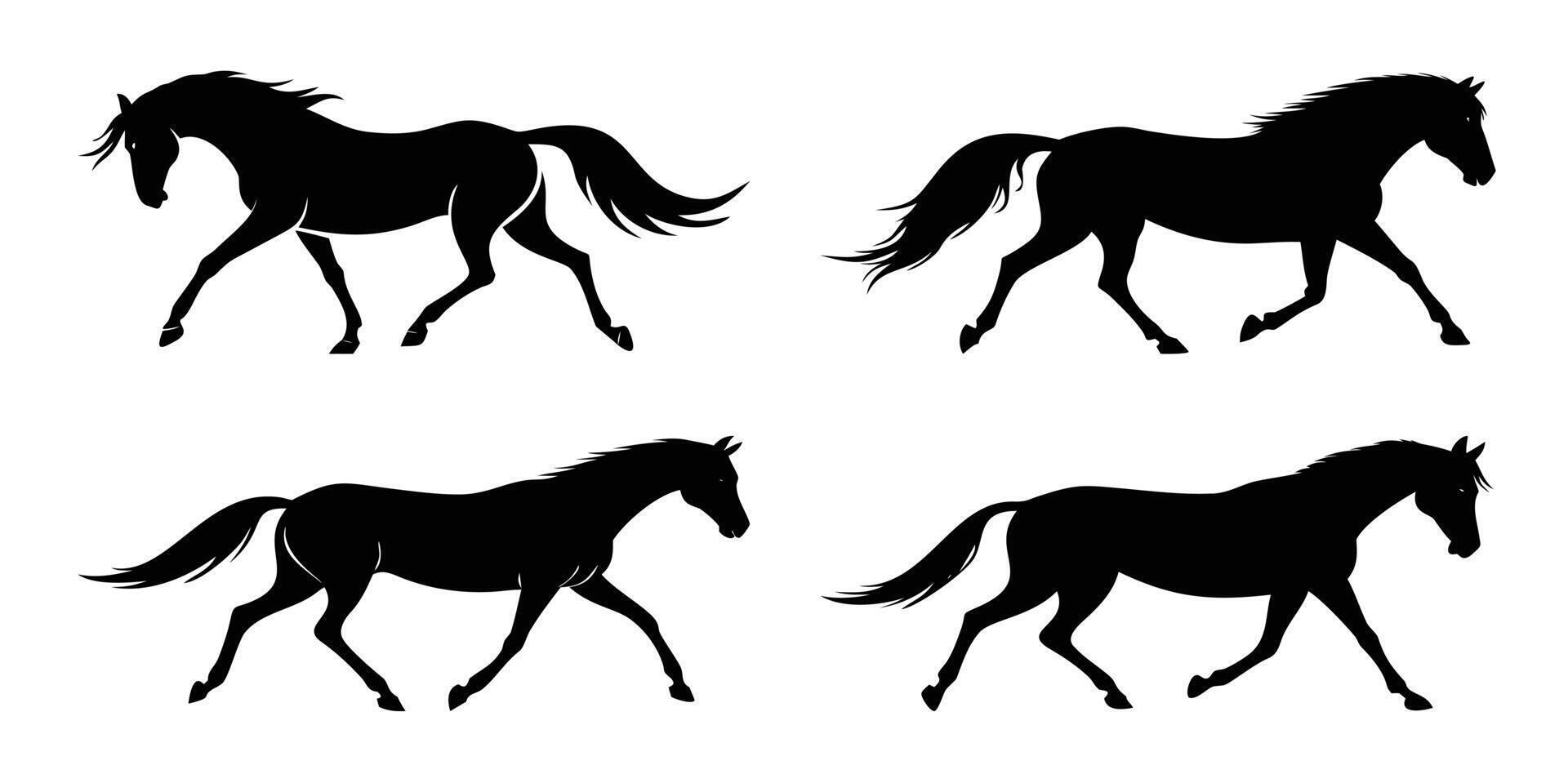 Black Horse Silhouettes Collection in Walking and Running Poses for Creative Use vector