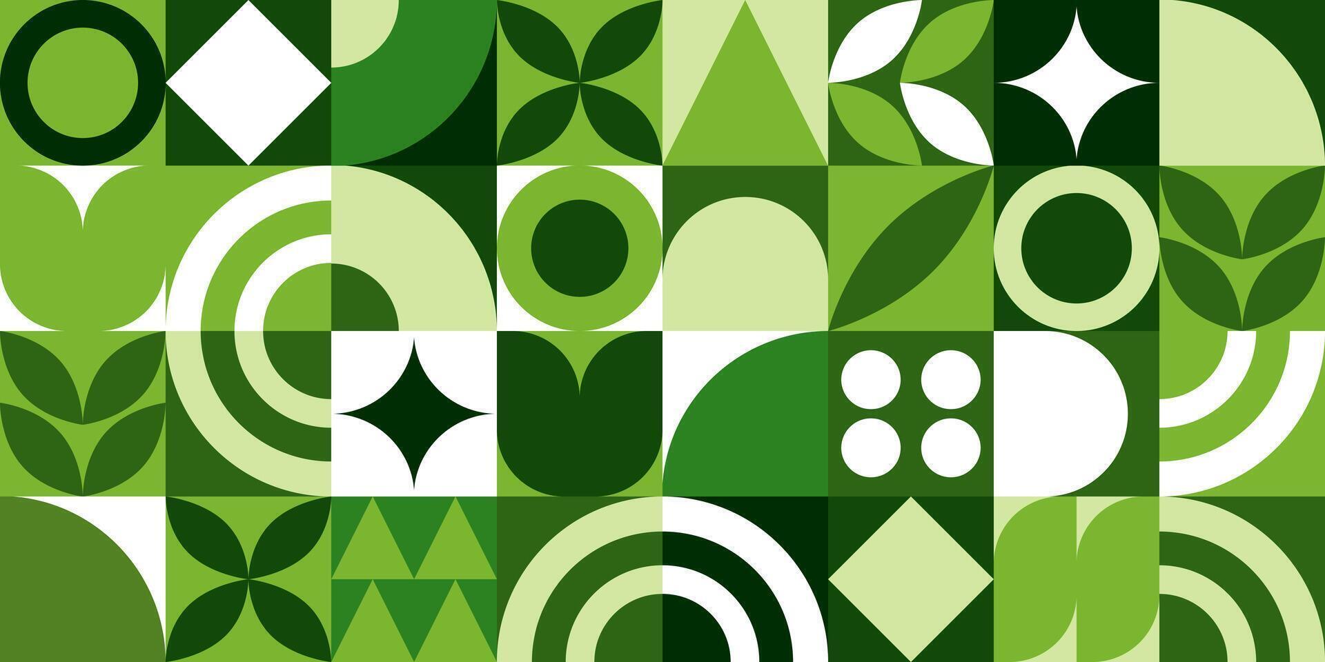 Green eco friendly symbol mosaic seamless pattern. Minimalist environment shape texture, geometry collage. vector
