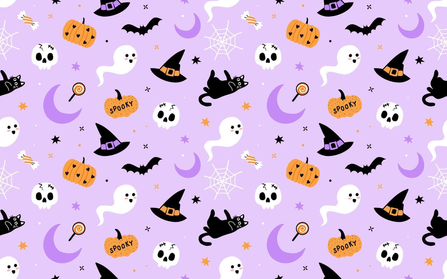 Halloween pattern with ghosts and pumpkins vector