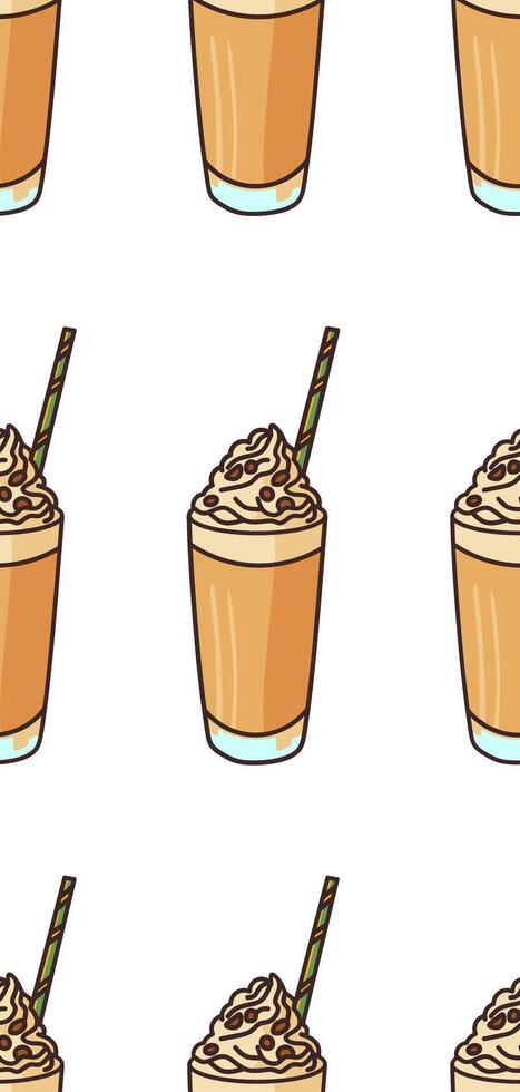 Seamless Pattern of Cold Coffee Drinks with Whipped Cream vector