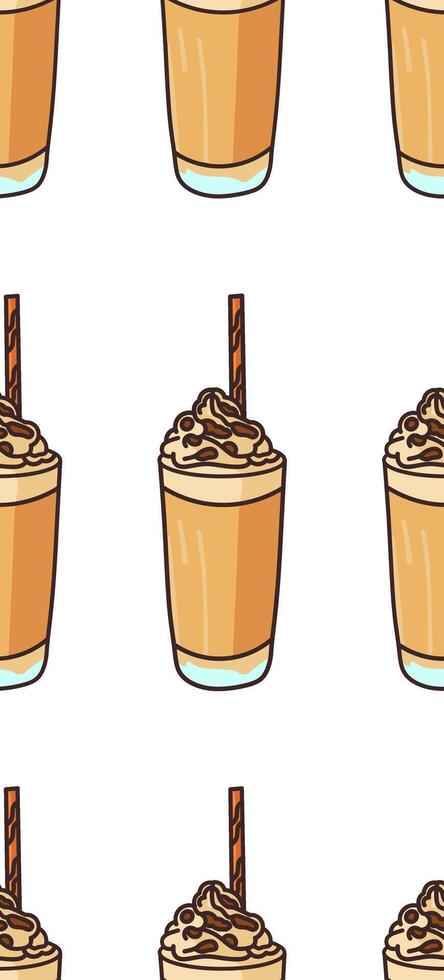 Seamless Pattern of Iced Coffee with Whipped Cream and Chocolate Drizzle vector