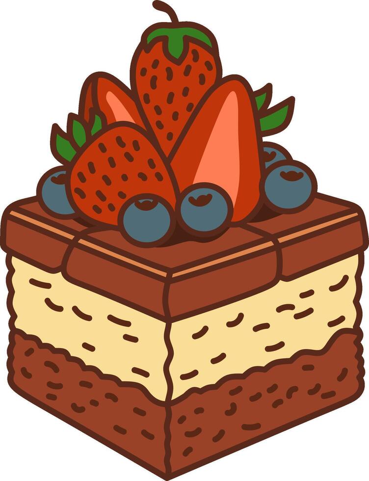 Chocolate Layer Cake with Strawberries and Blueberries vector