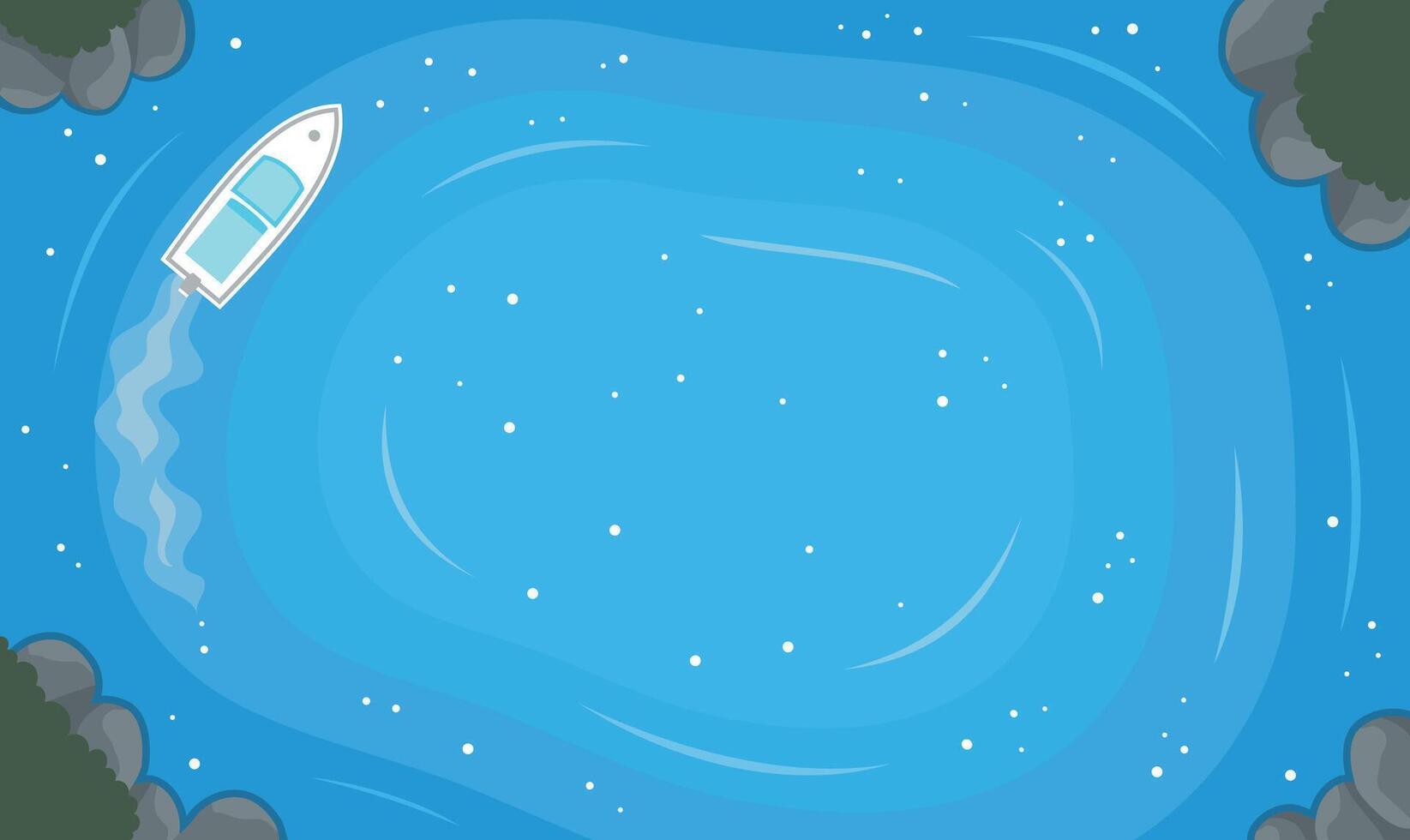 Boat Gently Drifting Across the Center of Vast Blue Ocean Lake Water vector