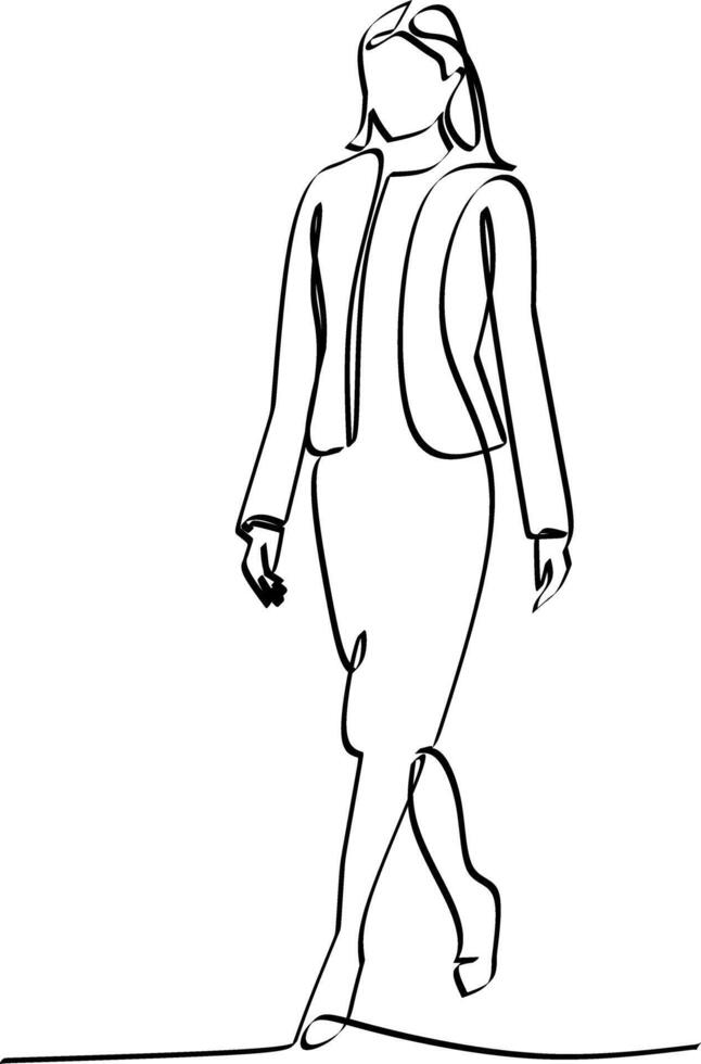 One line art or single line art woman in fashionable pose vector