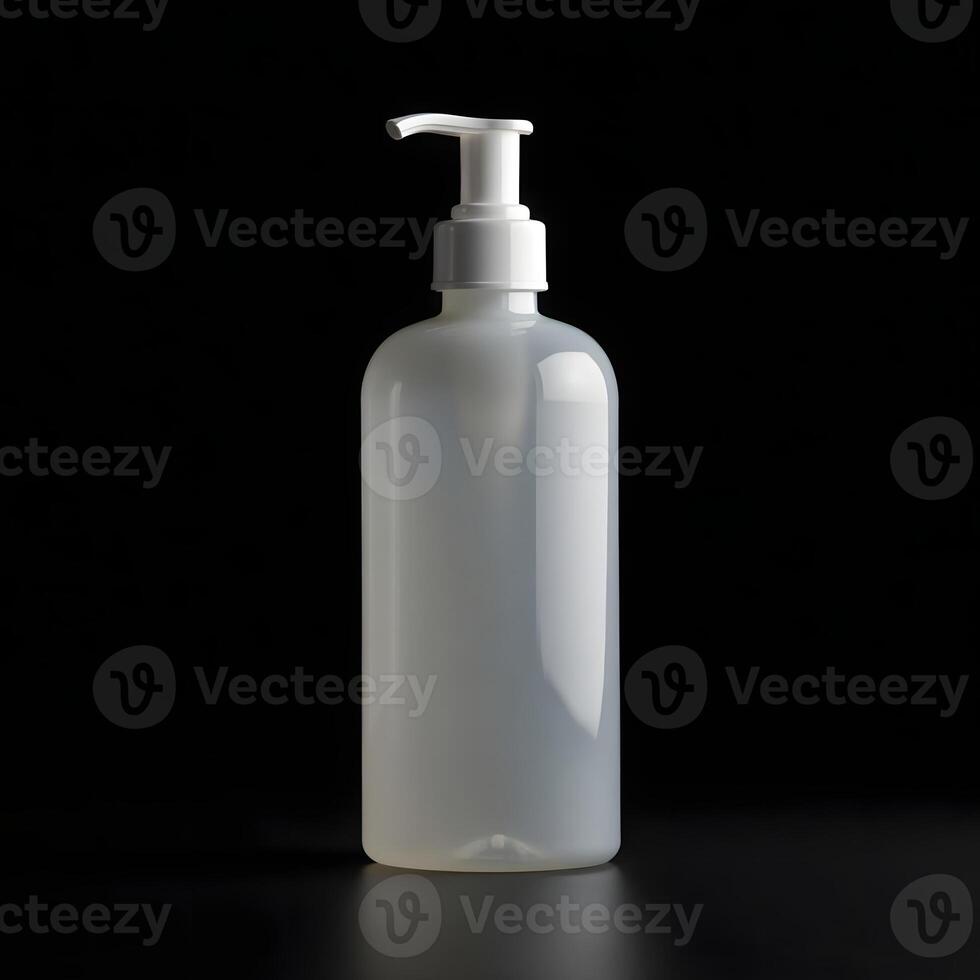Bottle with Pump Dispenser on Black Background photo