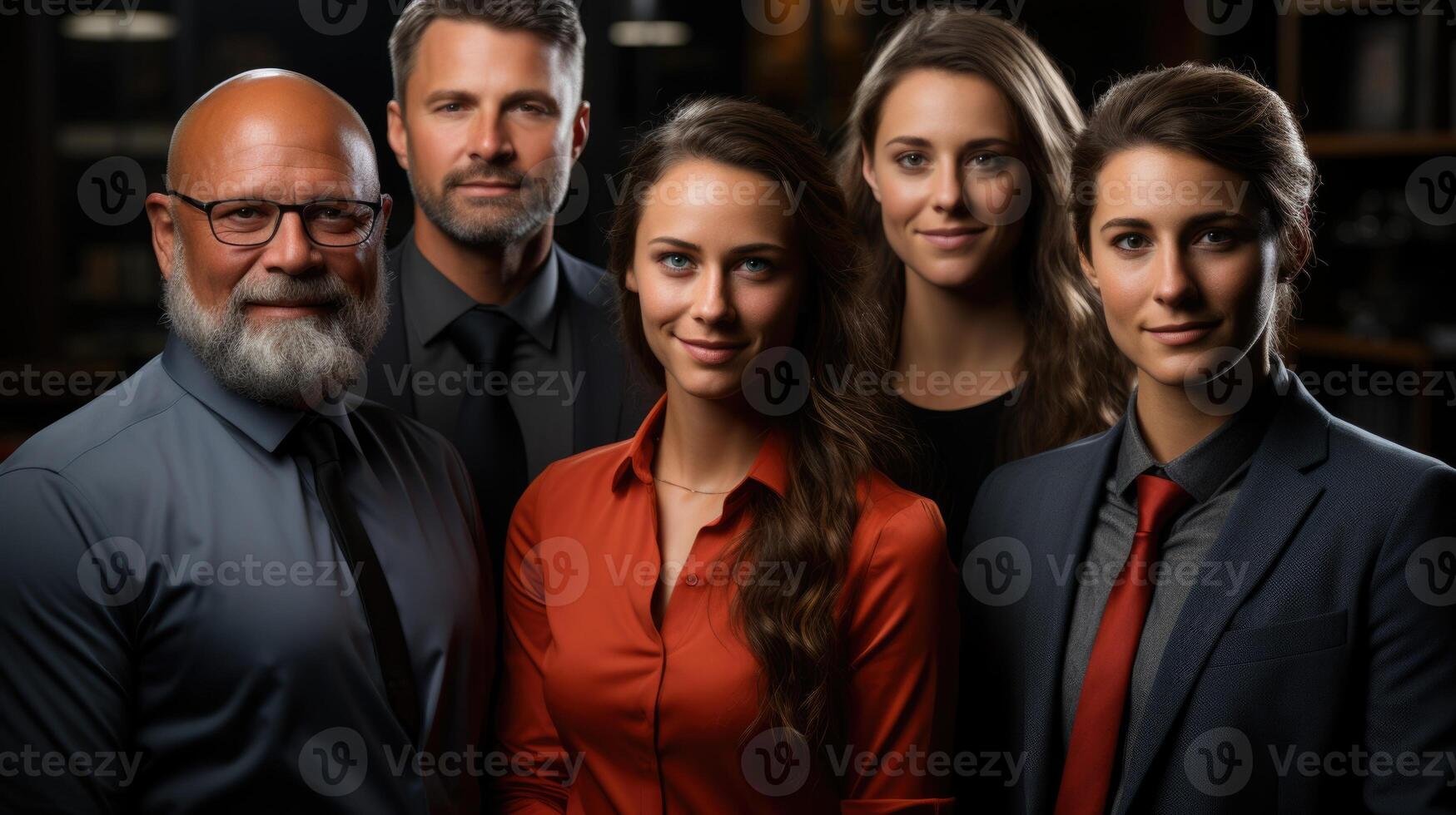 Corporate group portrait. smiles, support, mentorship, and intergenerational unity on display. photo