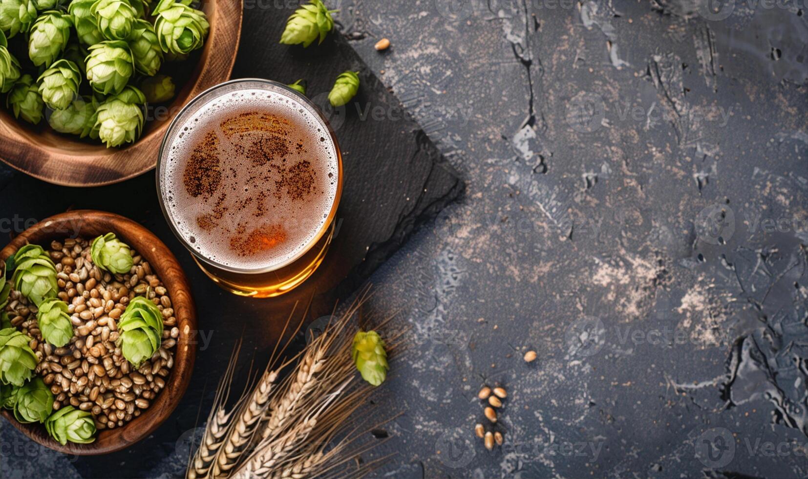 Beer with Fresh Hops and Barley. photo
