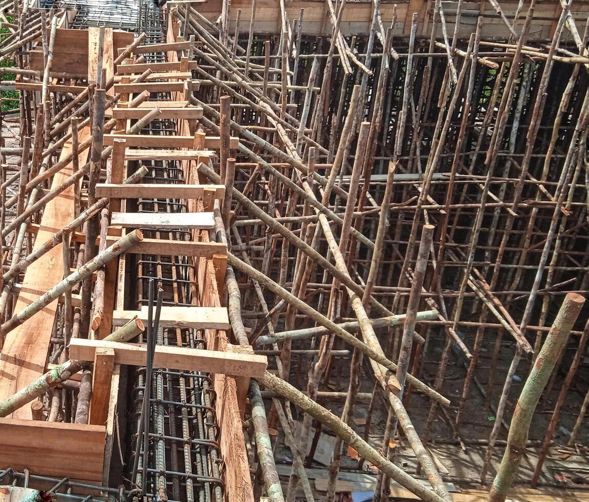 Wooden formwork for concrete block construction photo