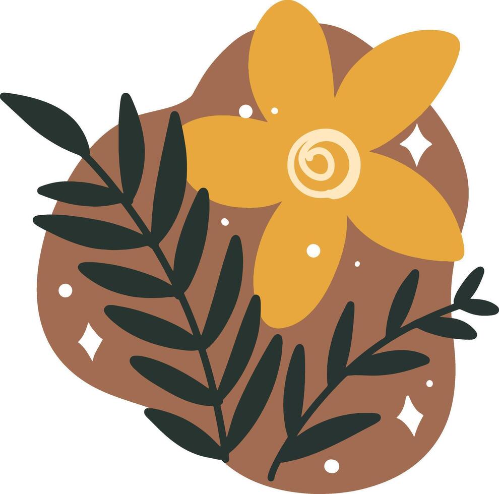 Boho Floral Arrangement with Abstract Shape and Botanical Elements vector