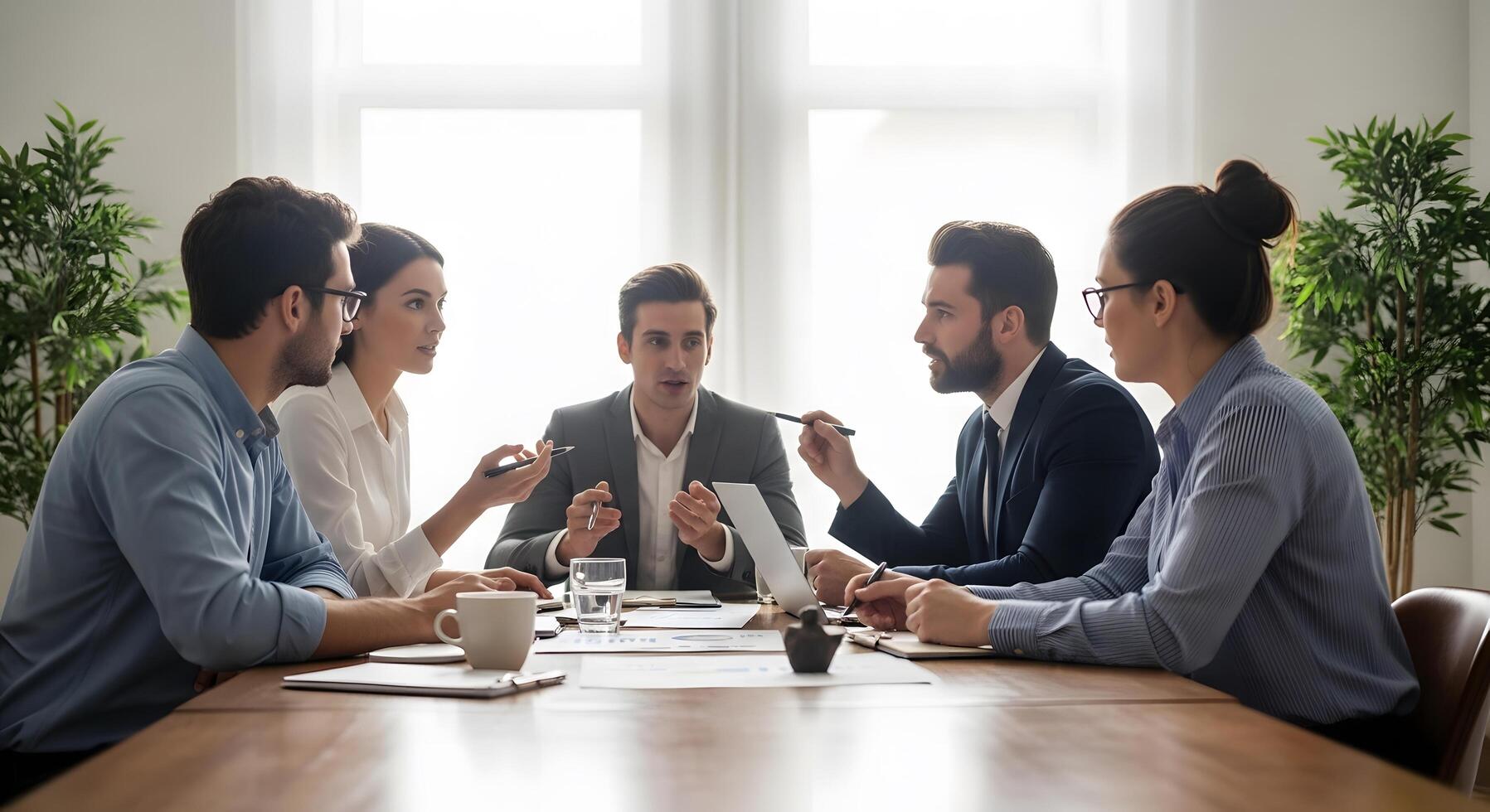 A group of business people sitting around a table photo
