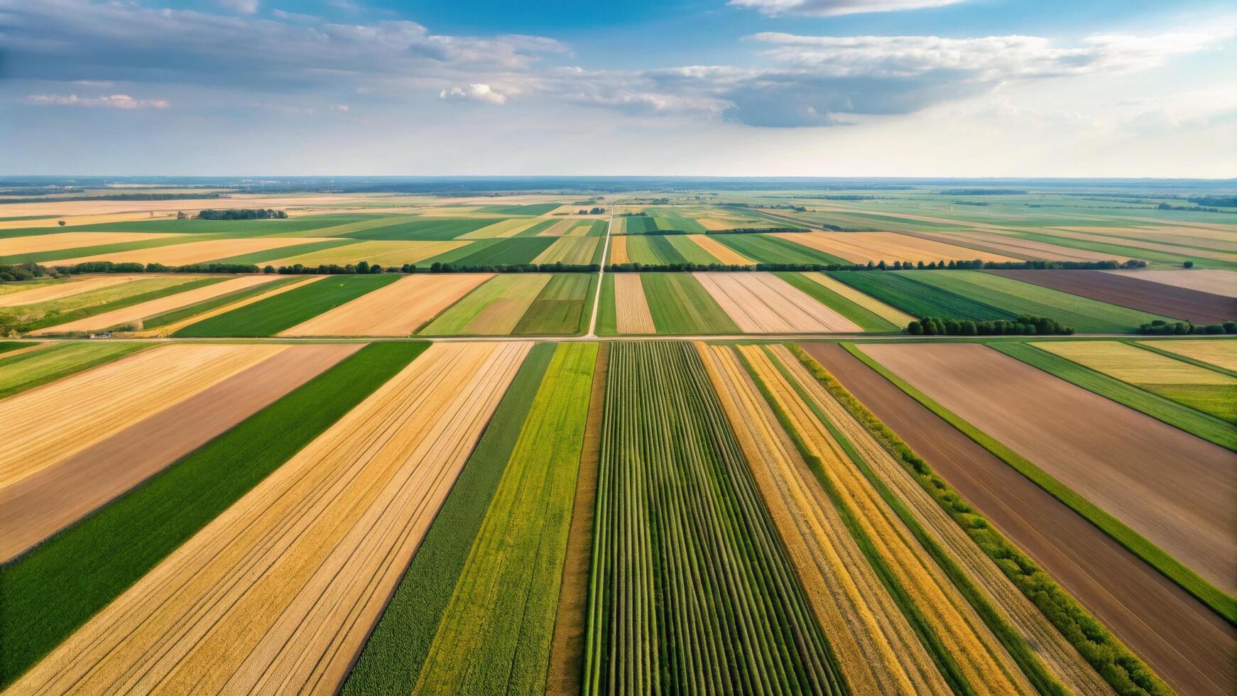 Aerial view of fields and crops in the countryside photo