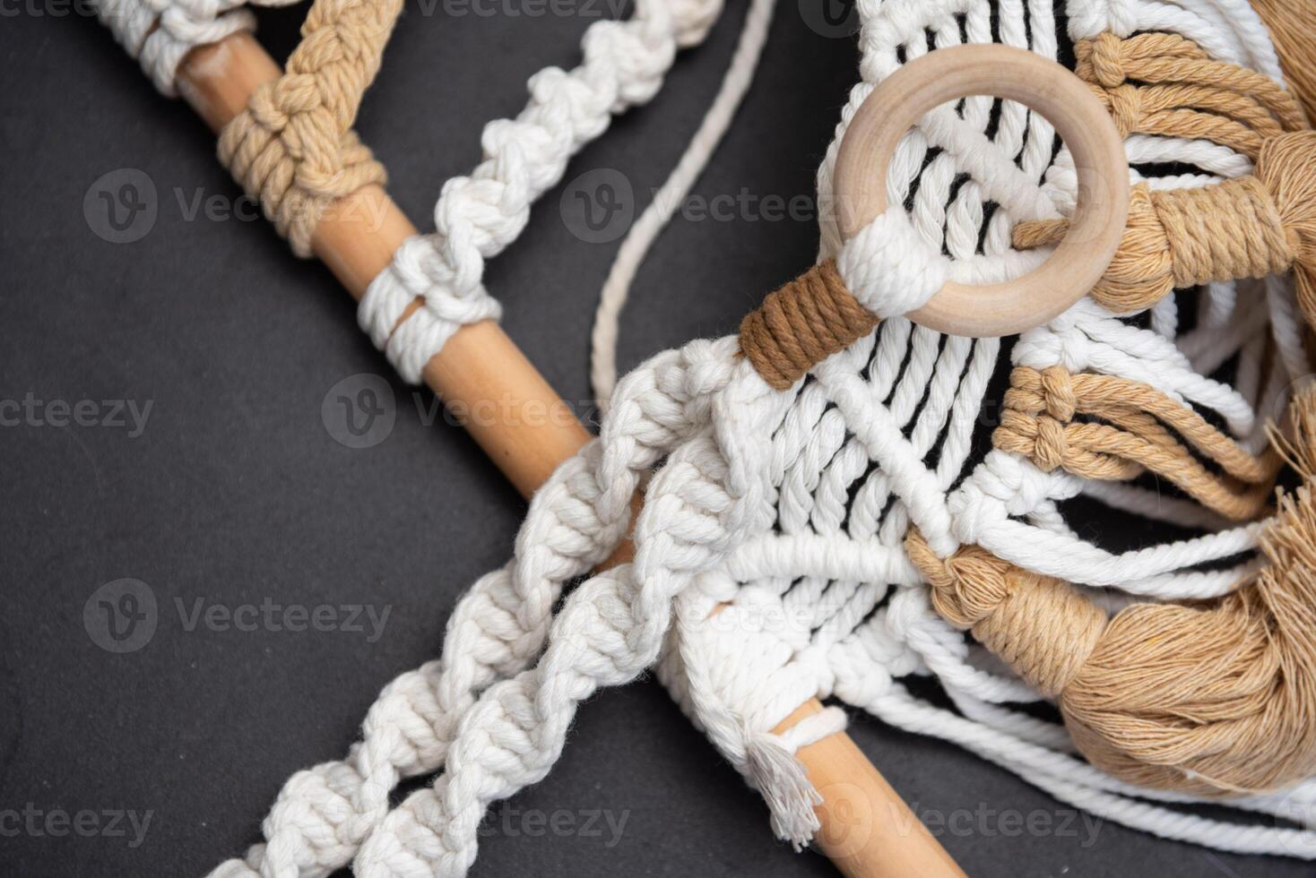How to Handmade macrame on space background. photo