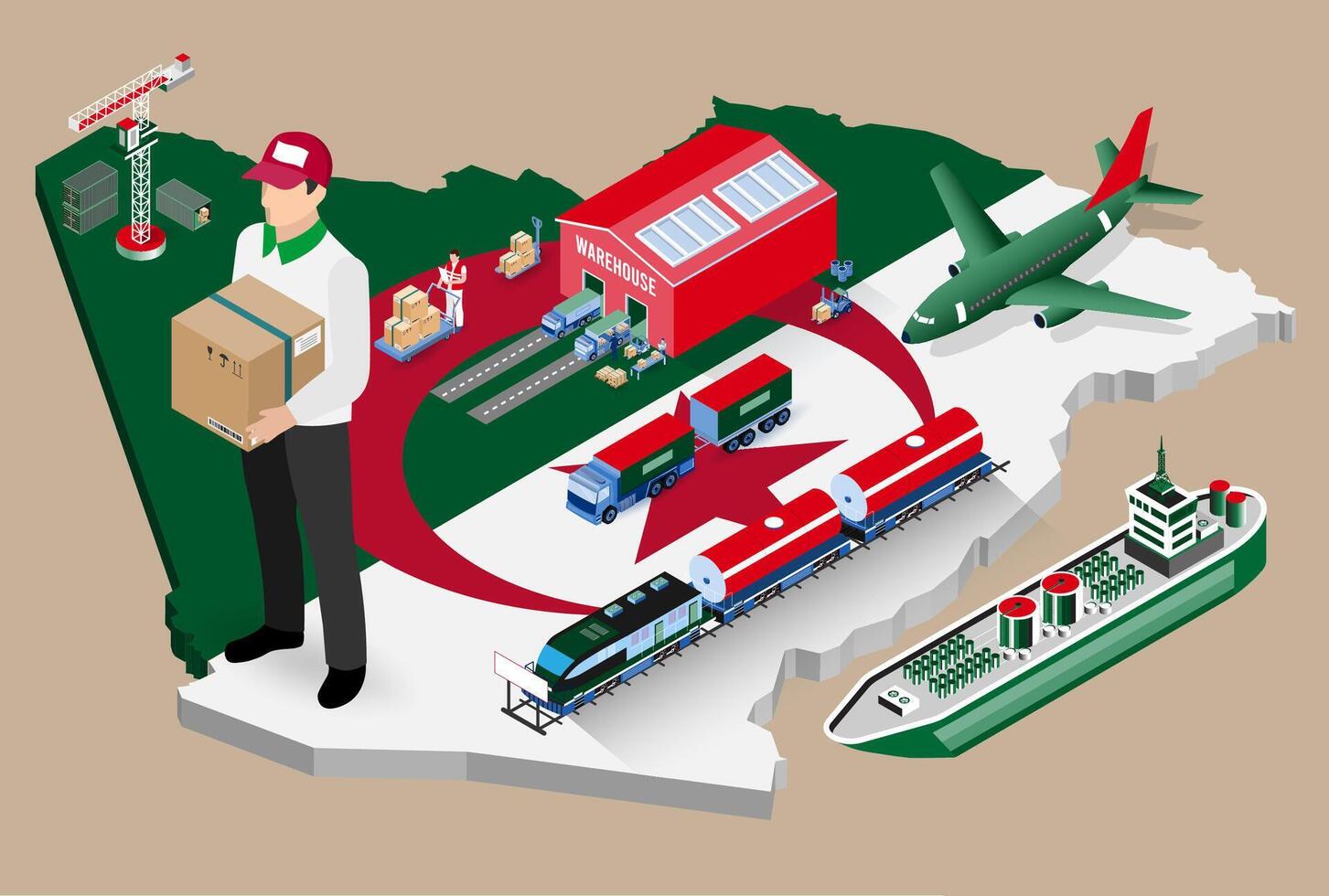Logistics map of Algeria with transportation elements vector