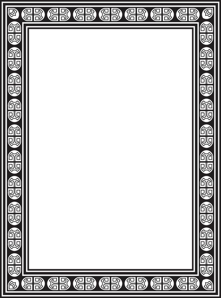 square european black monochrome ornament. Rectangular pattern, circle, ring of the Middle Ages. Revival border. vector