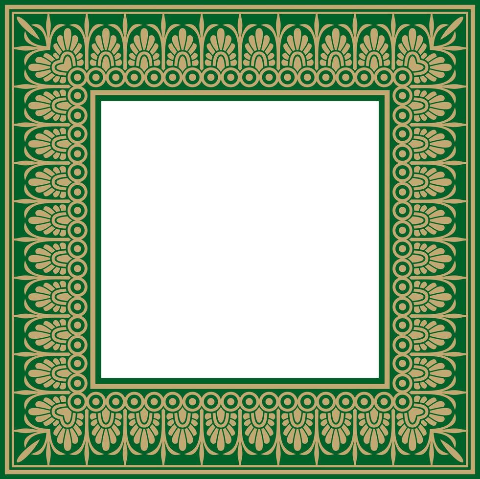 gold and green classic Greek square ornament. Rectangle of Ancient Greece and Roman Empire. Byzantine paint walls, floors and ceiling vector