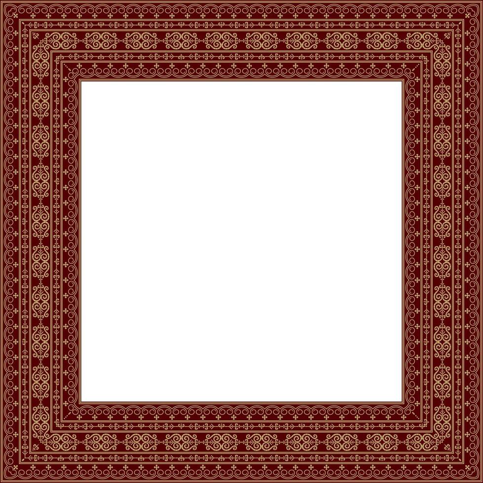 gold with red square Yakut ornament. Infinite rectangle, border, frame of the northern Far East. vector