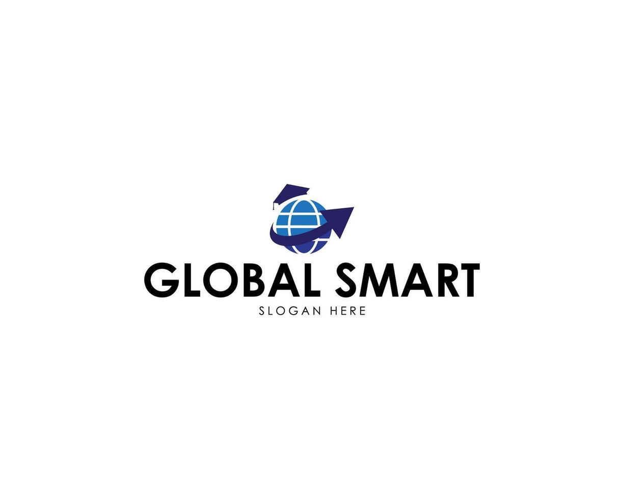 Global smart education, with a globe concept, logo graphic design. vector