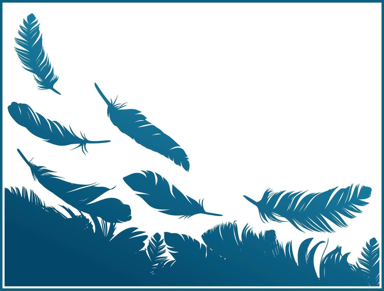 Blue background with bird feathers. vector