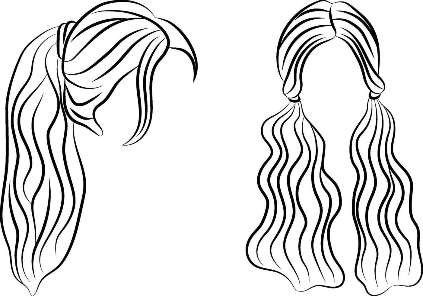 Elegant Woman's Ponytail Hairstyle in Line Art, Front View. vector