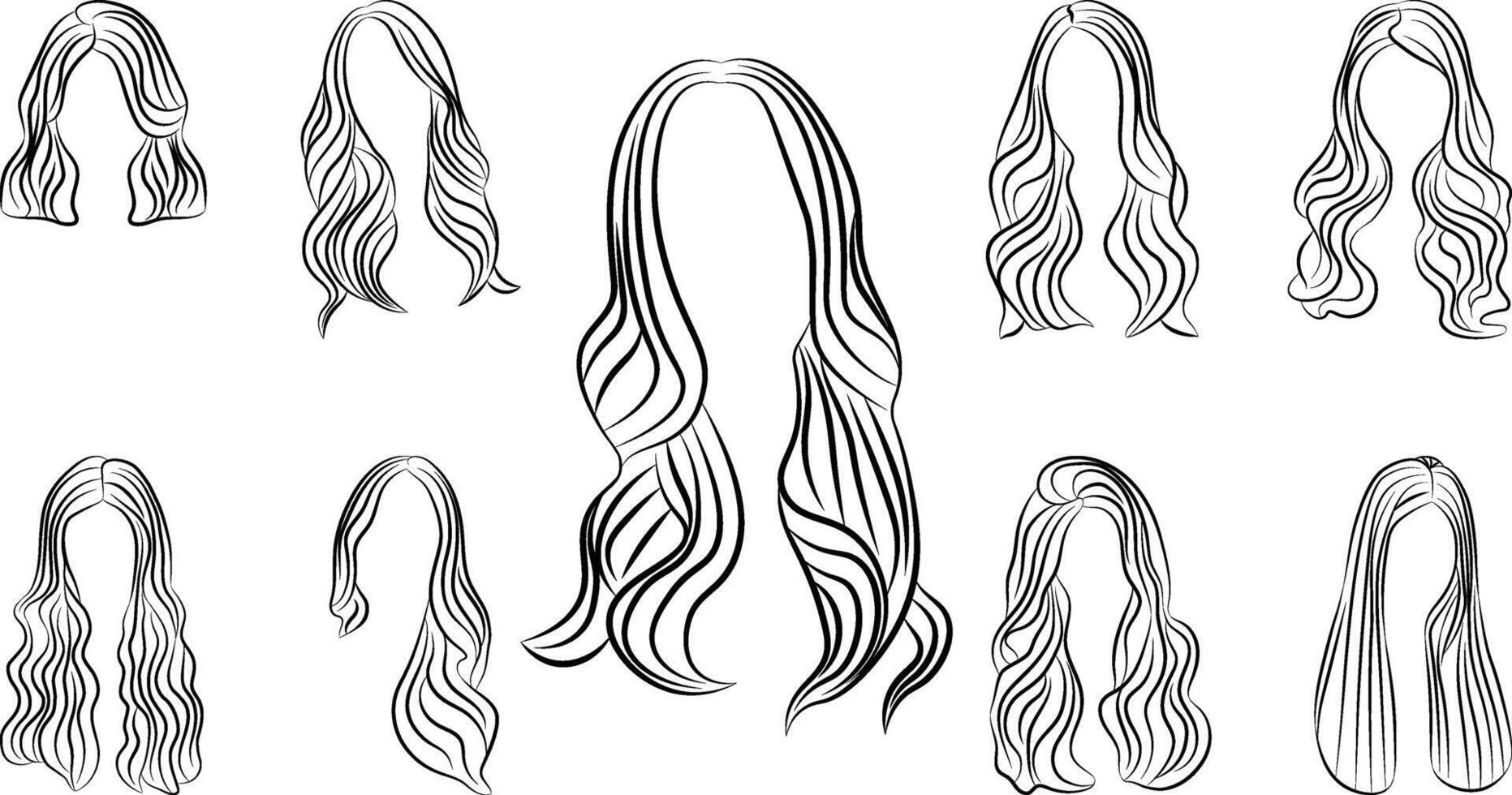 Elegant Women's Hairstyles in Line Art, Front View. vector