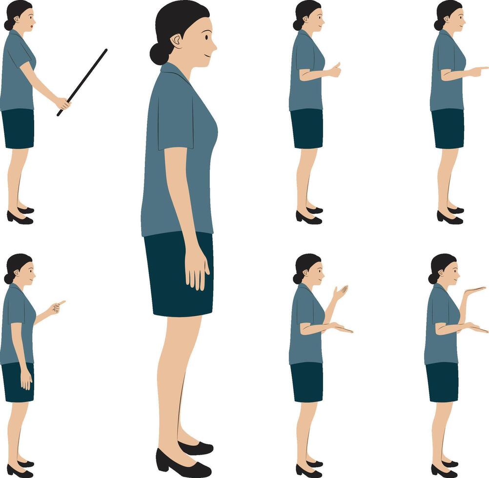 Woman demonstrating various communication gestures vector