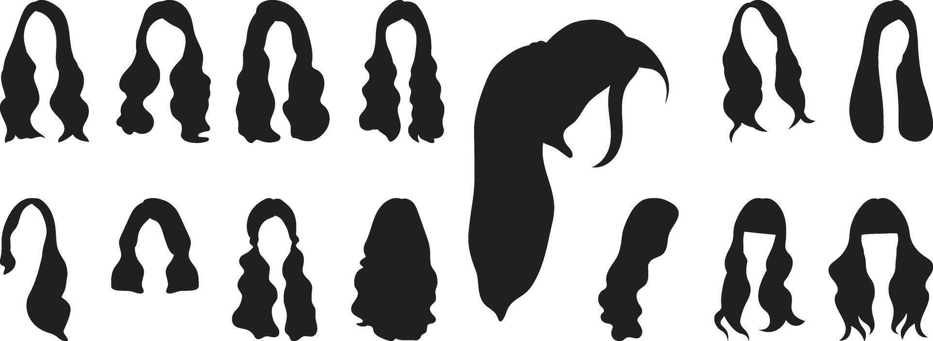 Set of Woman Hair Silhouettes, Hairstyle Collection. vector