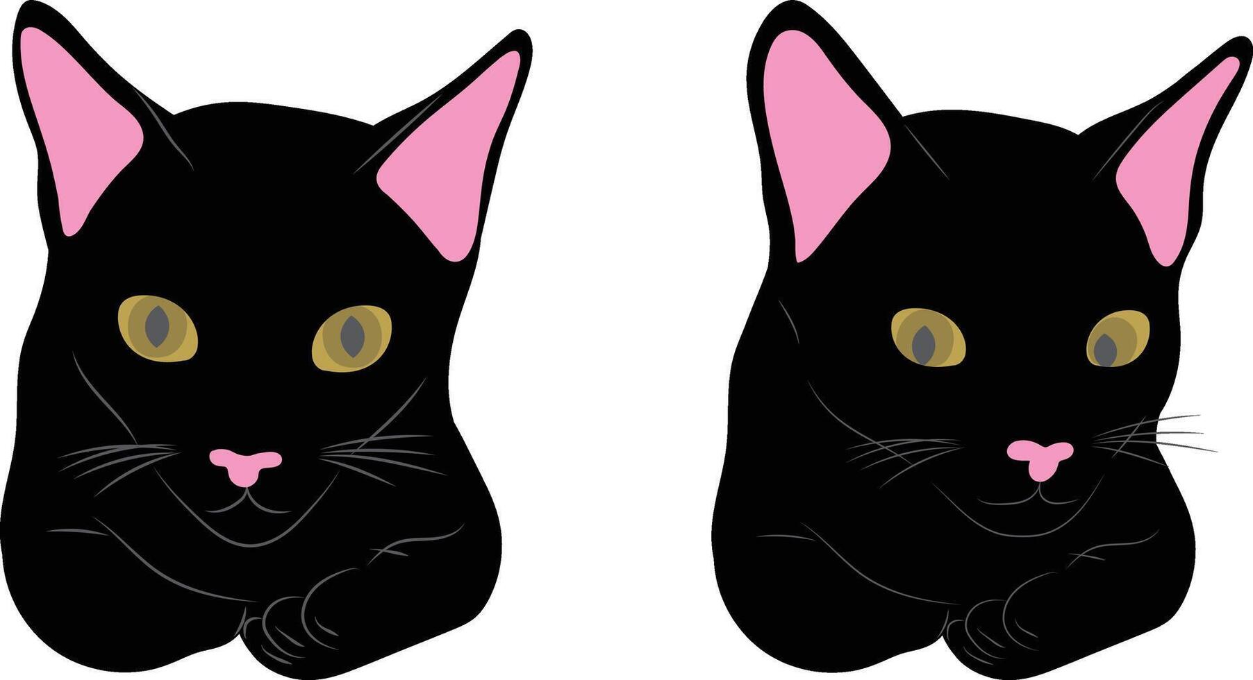 Illustration of Black Cats in Resting Poses - Front view. vector
