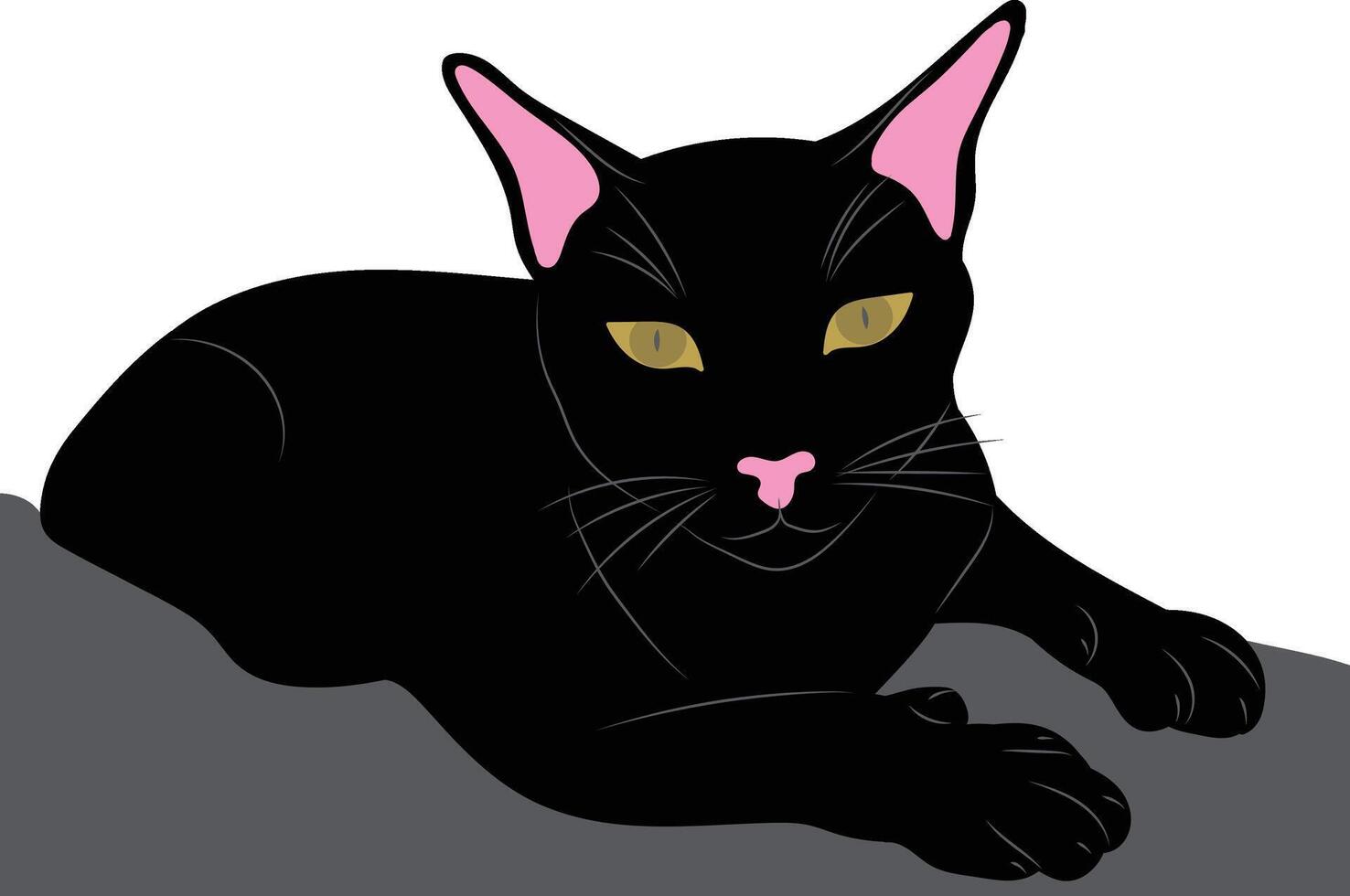 Front View of Black Cat Sitting on Fabric Seat - Looking Ahead. vector